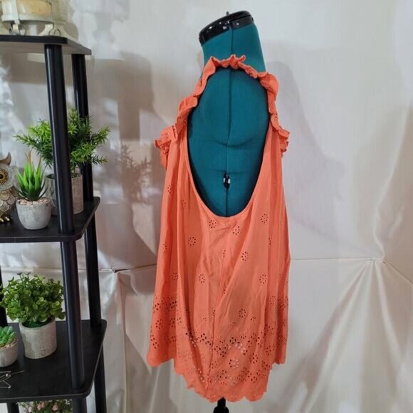 Torrid Coral Eyelet Ruffle Tie Front‎ Tank Top - Size 4X - Picture 4 of 10